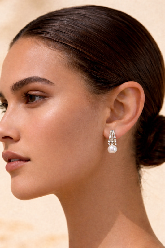 Silver Crystal Pearl  Earrings