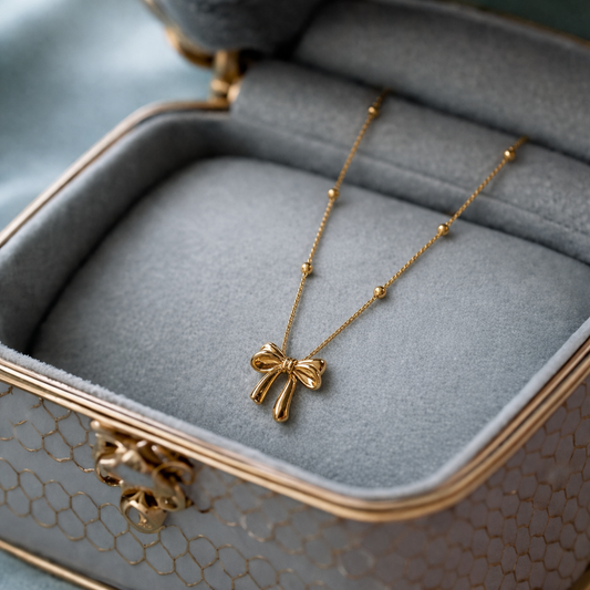 Golden Bow Drop Necklace